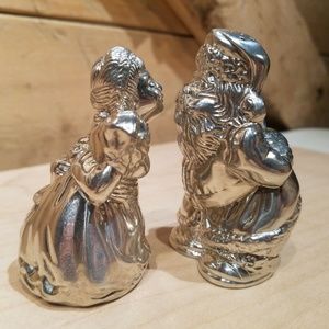 Lenox Kirk Stieff Pewter Santa & Mrs Claus Kissing Salt Pepper Shaker 1999